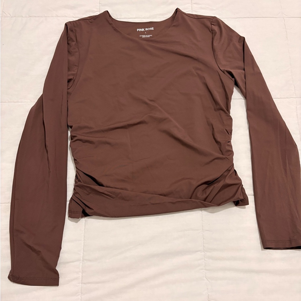 Pink Rose Brown Long Sleeve Top Size L New Without Tags